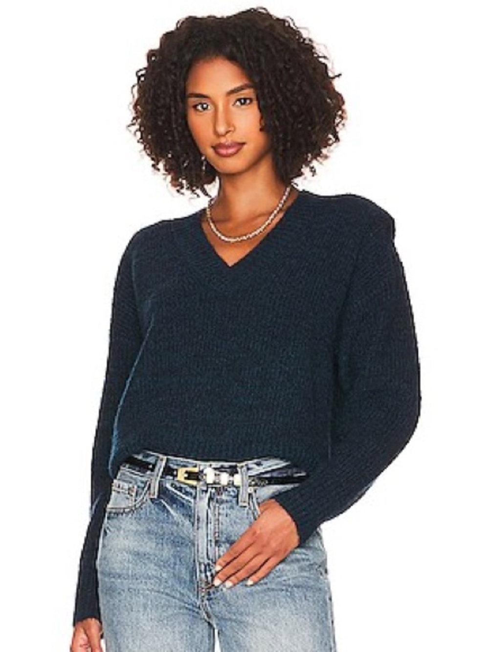 Pistola Camille V Neck Shoulder Pad Sweater in Marina Size Small